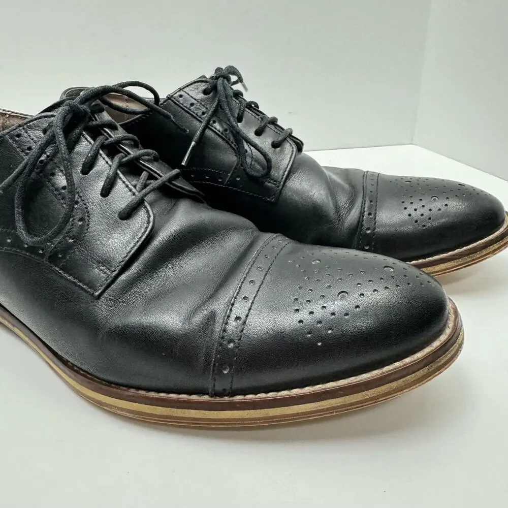 Johnston & Murphy 59-1991 Black Leather Carriker Cap Toe Lace Up Dress Shoes